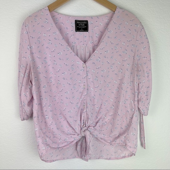 Abercrombie & Fitch Tops - Abercrombie and Fitch V Neck Tie Front with Rouche Sleeves Floral Print Size S